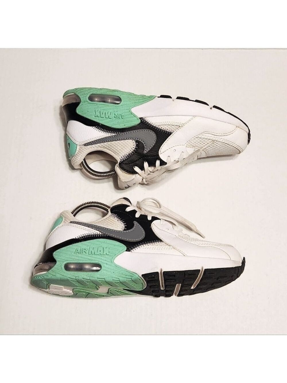 Nike Air Max Excee White Green Grey Leather Mesh Sneakers Size 6 - Picture 2 of 10